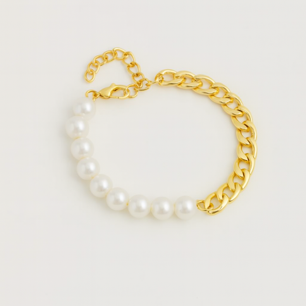 Pearl Beaded Bracelet with Half Chain