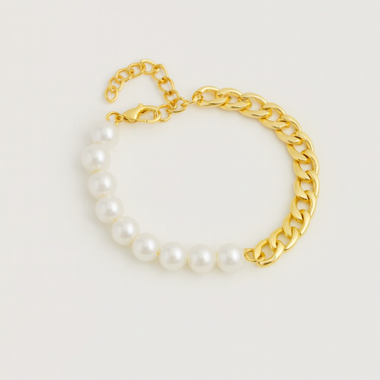 Pearl Beaded Bracelet with Half Chain