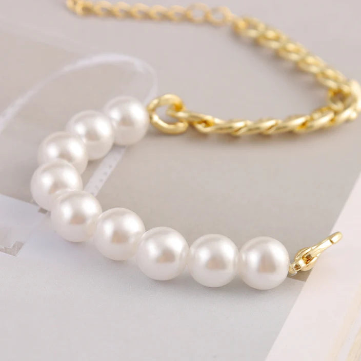 Pearl Beaded Bracelet with Half Chain