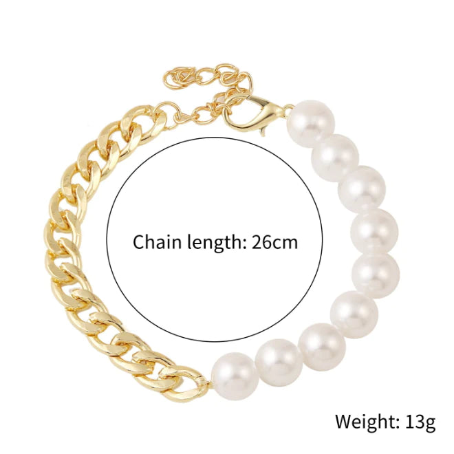 Pearl Beaded Bracelet with Half Chain